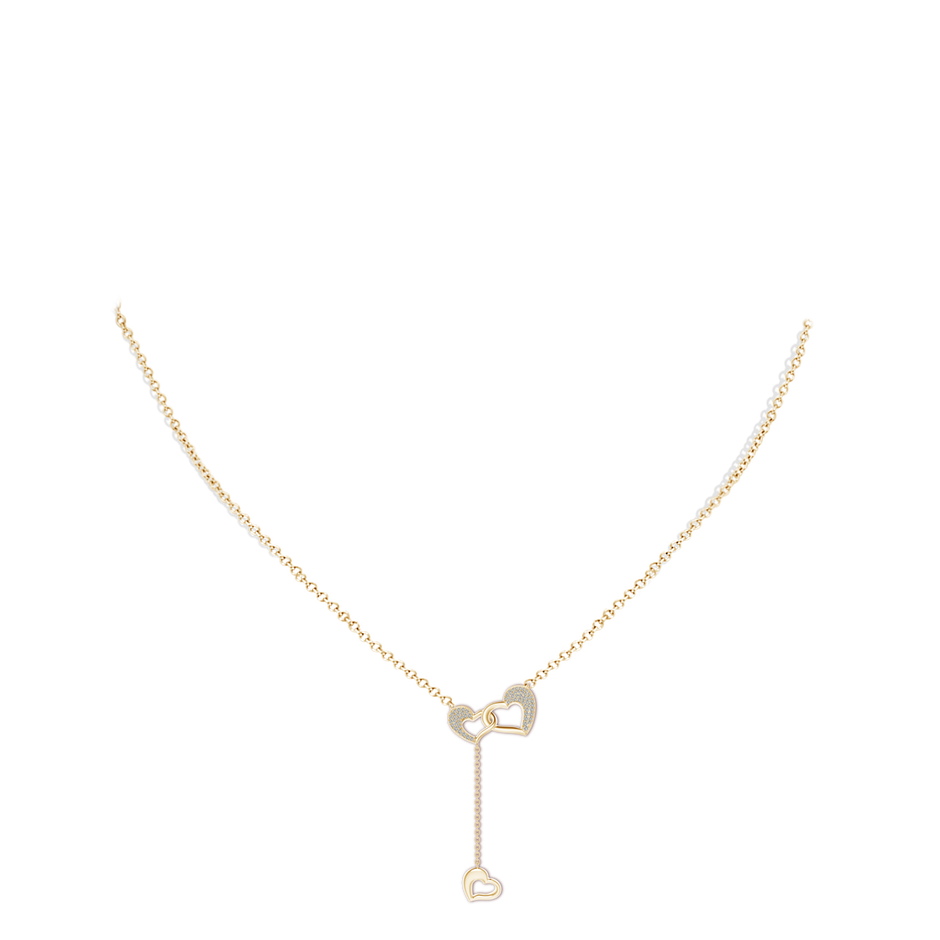 1.2mm KI3 Linked Heart Diamond Dangle Pendant in Yellow Gold body-neck