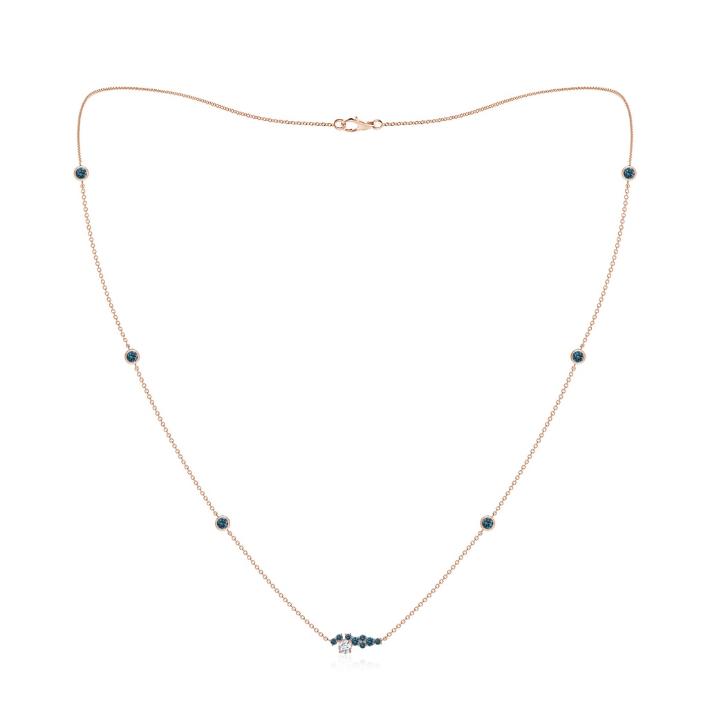 3.1mm GVS2 Round White & Blue Diamond Scattered Cluster Aries Necklace in Rose Gold