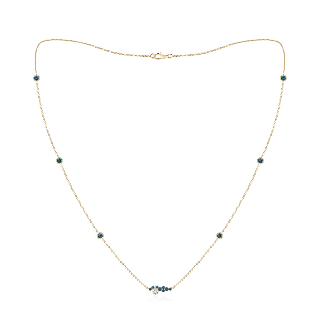3.1mm GVS2 Round White & Blue Diamond Scattered Cluster Aries Necklace in Yellow Gold