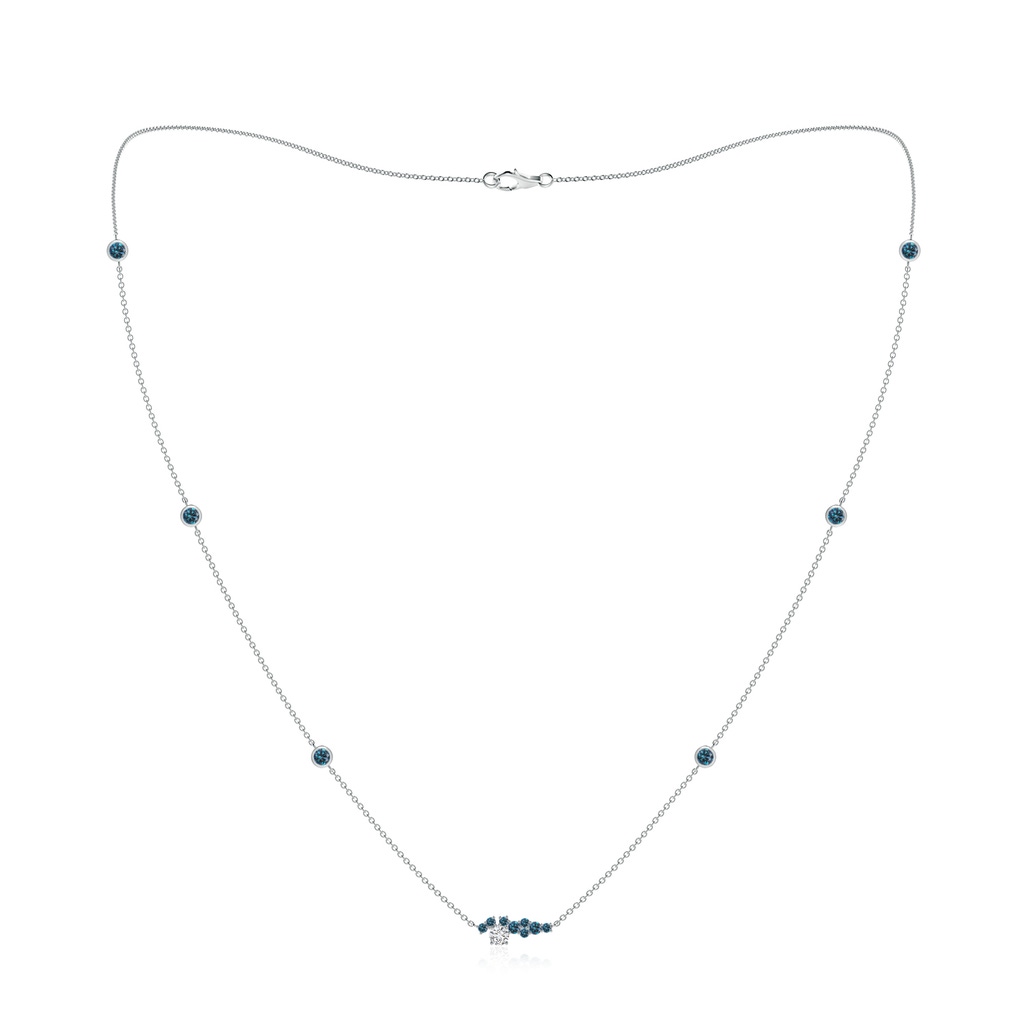 3.1mm HSI2 Round White & Blue Diamond Scattered Cluster Aries Necklace in White Gold