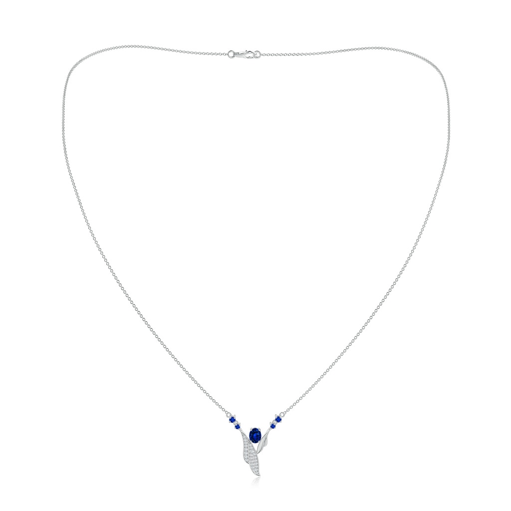 5x4mm AAAA Oval Sapphire Virgo Feather Necklace with Accents in White Gold