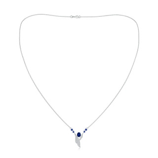 5x4mm AAAA Oval Sapphire Virgo Feather Necklace with Accents in White Gold