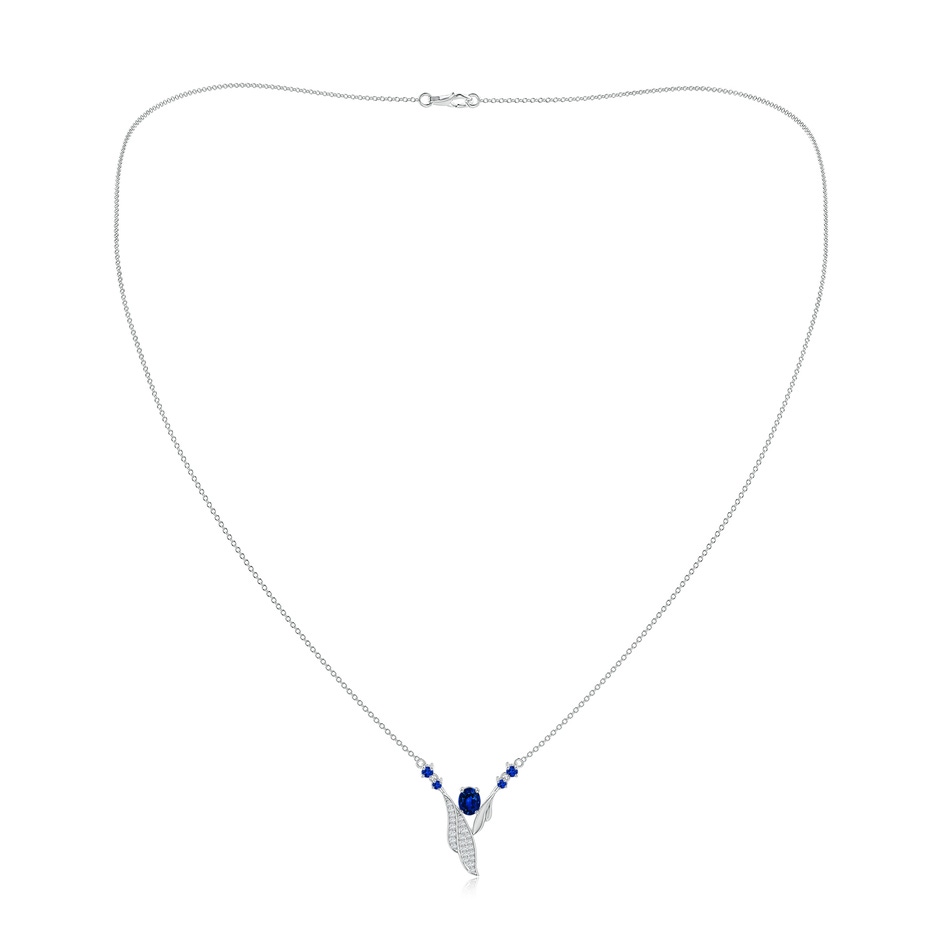 5x4mm AAAA Oval Sapphire Virgo Feather Necklace with Accents in White Gold 