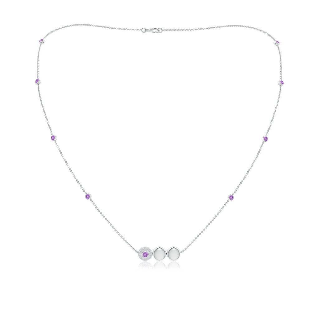 3mm AAA Amethyst and Diamond Aquarius Triple Dome Station Necklace in White Gold