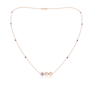 3mm AAAA Amethyst and Diamond Aquarius Triple Dome Station Necklace in Rose Gold