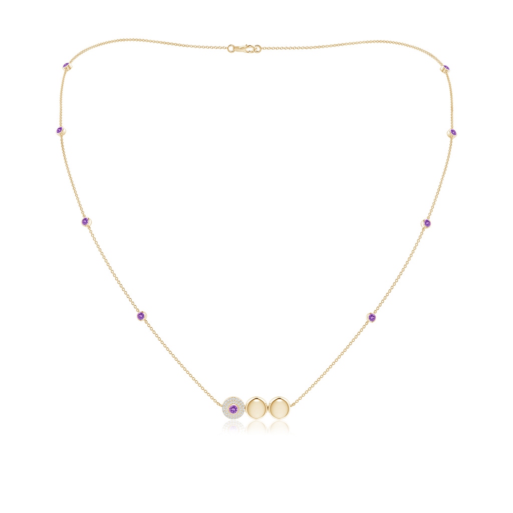 3mm AAAA Amethyst and Diamond Aquarius Triple Dome Station Necklace in Yellow Gold