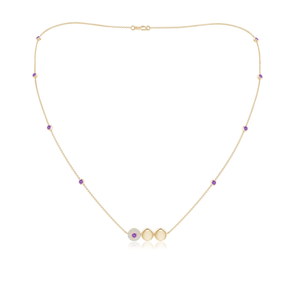 3mm AAAA Amethyst and Diamond Aquarius Triple Dome Station Necklace in Yellow Gold 