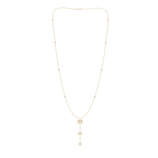 5mm AAA Starburst Freshwater Pearl and Diamond Gemini Lariat Necklace in 9K Yellow Gold