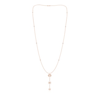 5mm AAA Starburst Freshwater Pearl and Diamond Gemini Lariat Necklace in Rose Gold