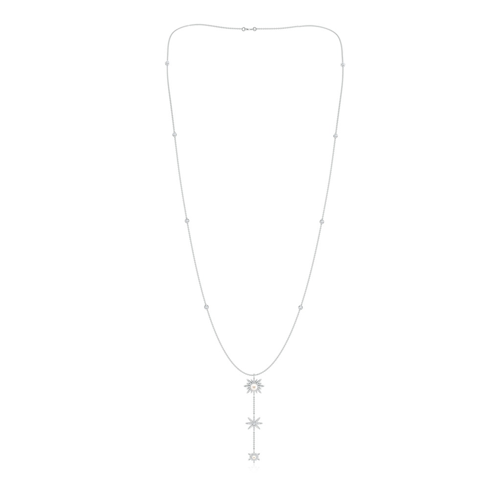 5mm AAA Starburst Freshwater Pearl and Diamond Gemini Lariat Necklace in White Gold