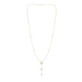 5mm AAAA Starburst Freshwater Pearl and Diamond Gemini Lariat Necklace in Yellow Gold