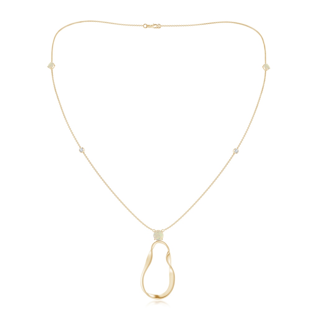 6mm AAA Opal and Diamond Libra Ribbon Station Necklace in Yellow Gold