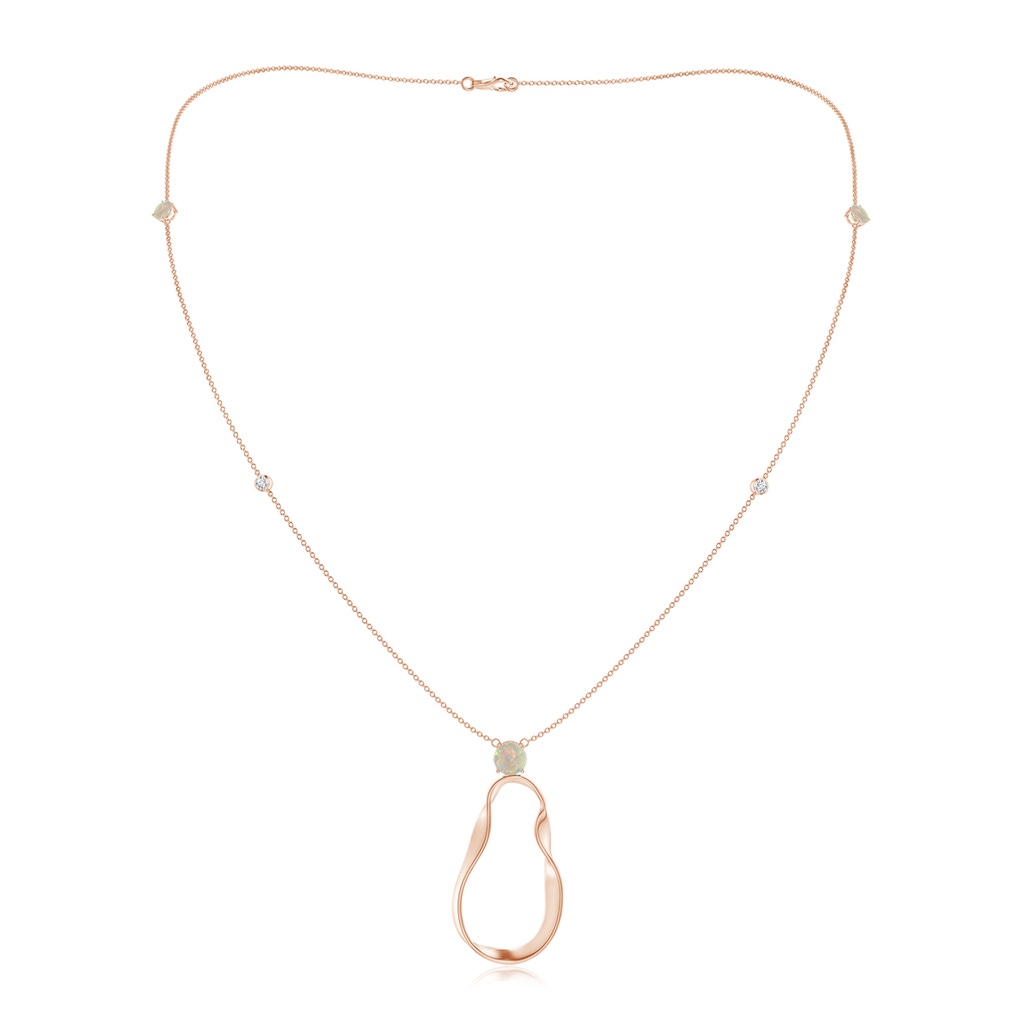 6mm AAAA Opal and Diamond Libra Ribbon Station Necklace in Rose Gold