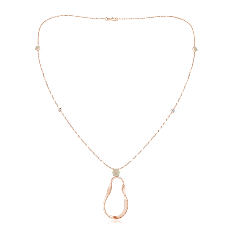 6mm AAAA Opal and Diamond Libra Ribbon Station Necklace in Rose Gold 