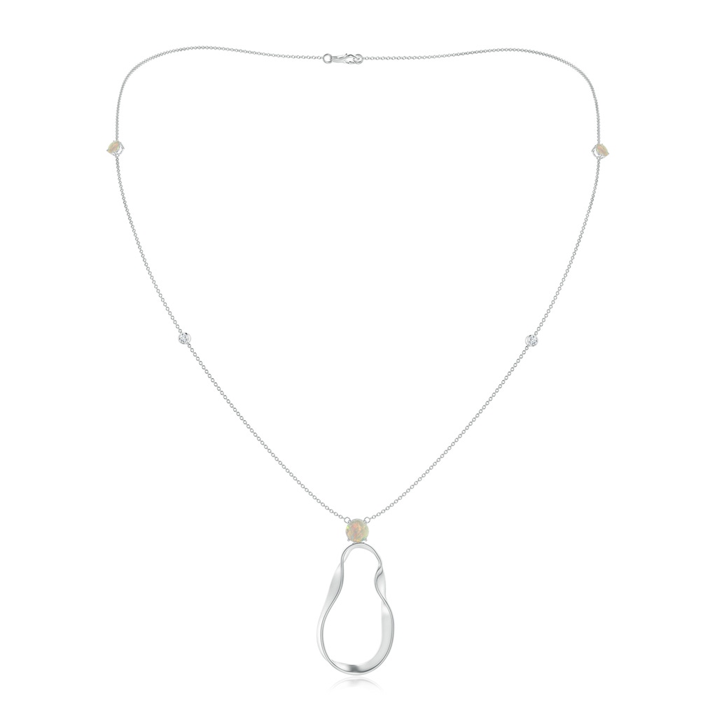 6mm AAAA Opal and Diamond Libra Ribbon Station Necklace in White Gold