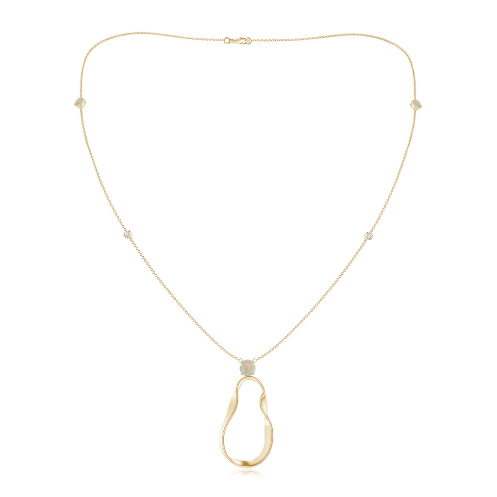 6mm AAAA Opal and Diamond Libra Ribbon Station Necklace in Yellow Gold