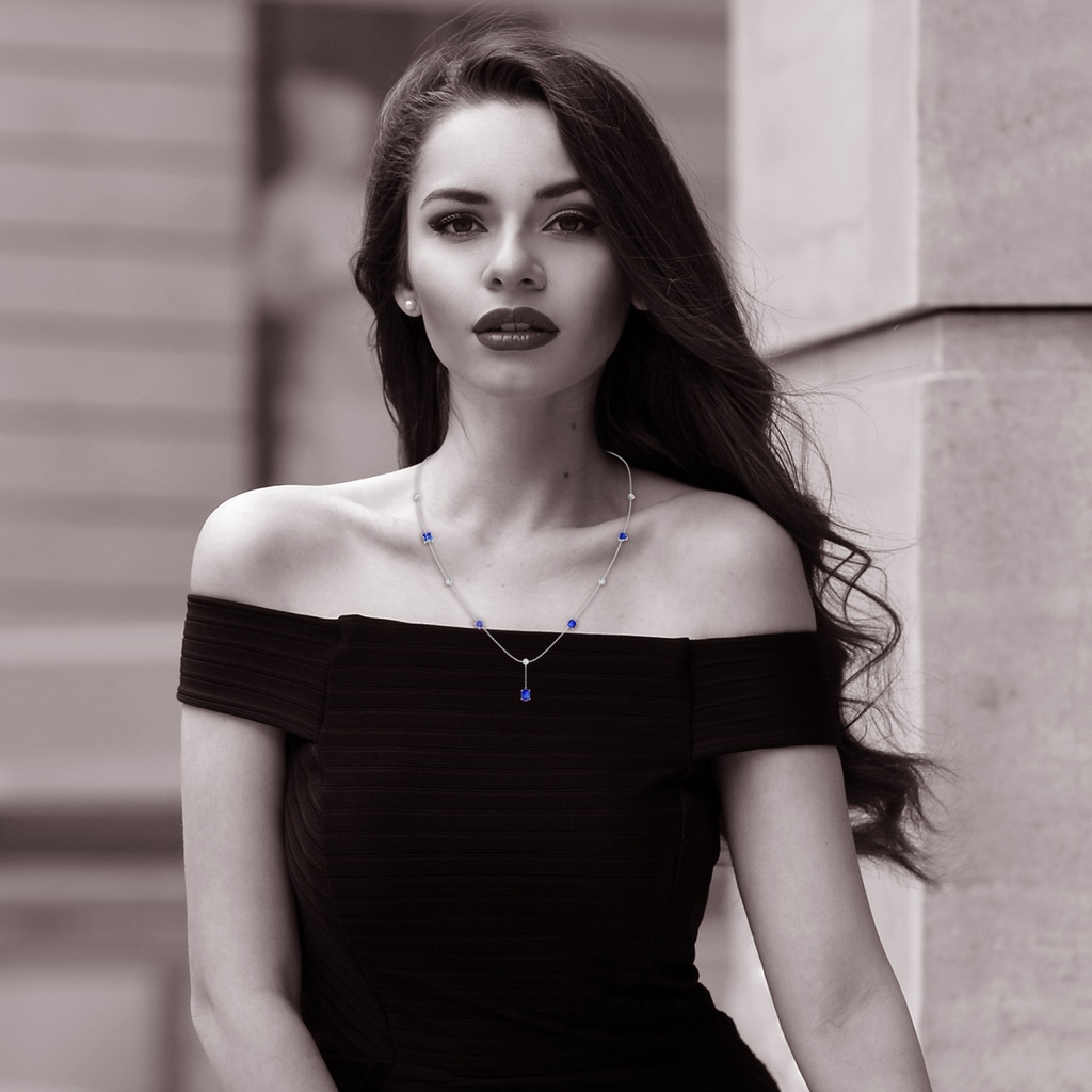 7x5mm AAA Multi-Shape Tanzanite Sagittarius Station Linear Necklace in White Gold - body_neck