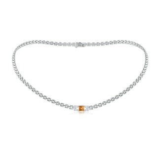 5mm A Square Citrine & Baguette Diamond Rectangle Link Necklace in P950 Platinum