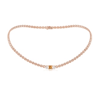 5mm A Square Citrine & Baguette Diamond Rectangle Link Necklace in Rose Gold