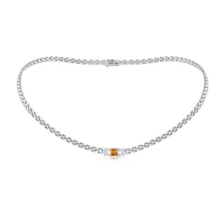 5mm AA Square Citrine & Baguette Diamond Rectangle Link Necklace in P950 Platinum