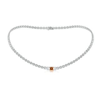 5mm AAA Square Citrine & Baguette Diamond Rectangle Link Necklace in P950 Platinum