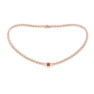 5mm AAA Square Citrine & Baguette Diamond Rectangle Link Necklace in Rose Gold