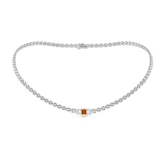 5mm AAA Square Citrine & Baguette Diamond Rectangle Link Necklace in White Gold