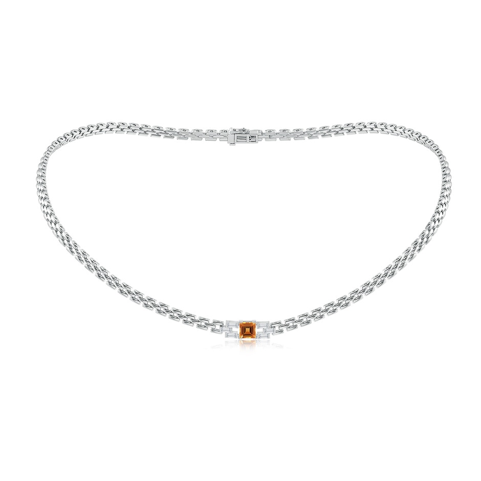 5mm AAA Square Citrine & Baguette Diamond Rectangle Link Necklace in White Gold 