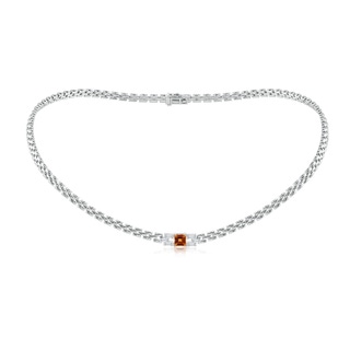 5mm AAAA Square Citrine & Baguette Diamond Rectangle Link Necklace in P950 Platinum