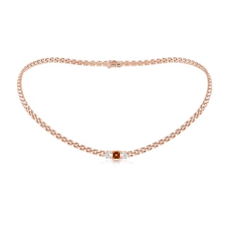 5mm AAAA Square Citrine & Baguette Diamond Rectangle Link Necklace in Rose Gold