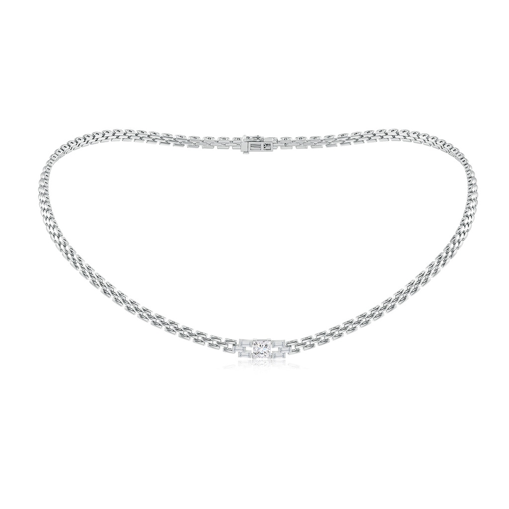 5mm GVS2 Princess & Baguette Diamond Rectangle Link Necklace in White Gold