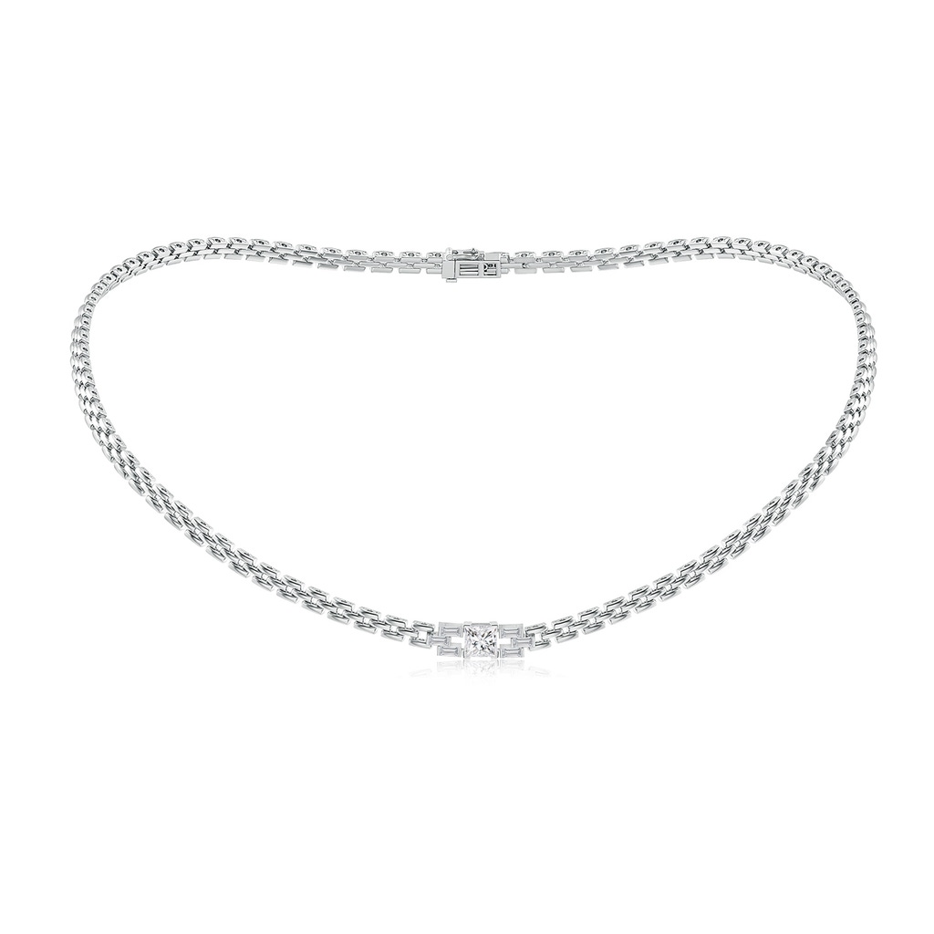 5mm HSI2 Princess & Baguette Diamond Rectangle Link Necklace in White Gold