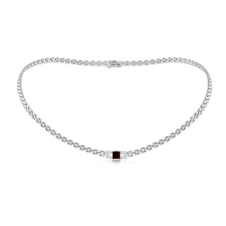 5mm A Square Garnet & Baguette Diamond Rectangle Link Necklace in P950 Platinum