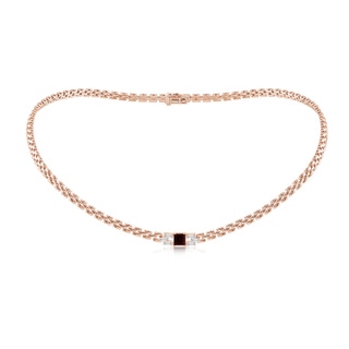 5mm A Square Garnet & Baguette Diamond Rectangle Link Necklace in Rose Gold