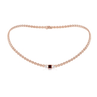 5mm AAAA Square Garnet & Baguette Diamond Rectangle Link Necklace in Rose Gold