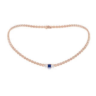 5mm AAA Square Sapphire & Baguette Diamond Rectangle Link Necklace in Rose Gold