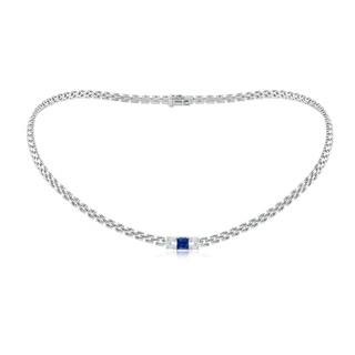 5mm AAAA Square Sapphire & Baguette Diamond Rectangle Link Necklace in P950 Platinum