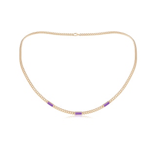 6x2mm AA Bezel-Set Baguette Amethyst Three Stone Curb Link Chain Necklace in 9K Yellow Gold