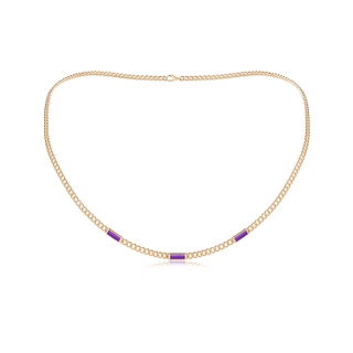 6x2mm AAA Bezel-Set Baguette Amethyst Three Stone Curb Link Chain Necklace in 9K Yellow Gold