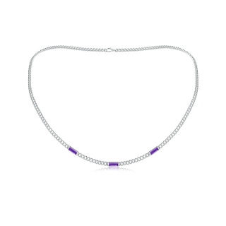 6x2mm AAAA Bezel-Set Baguette Amethyst Three Stone Curb Link Chain Necklace in White Gold