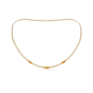 6x2mm AAA Bezel-Set Baguette Citrine Three Stone Curb Link Chain Necklace in 10K Yellow Gold