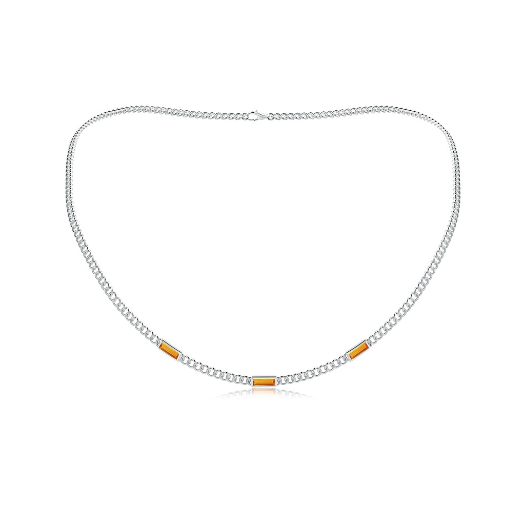 6x2mm AAA Bezel-Set Baguette Citrine Three Stone Curb Link Chain Necklace in White Gold