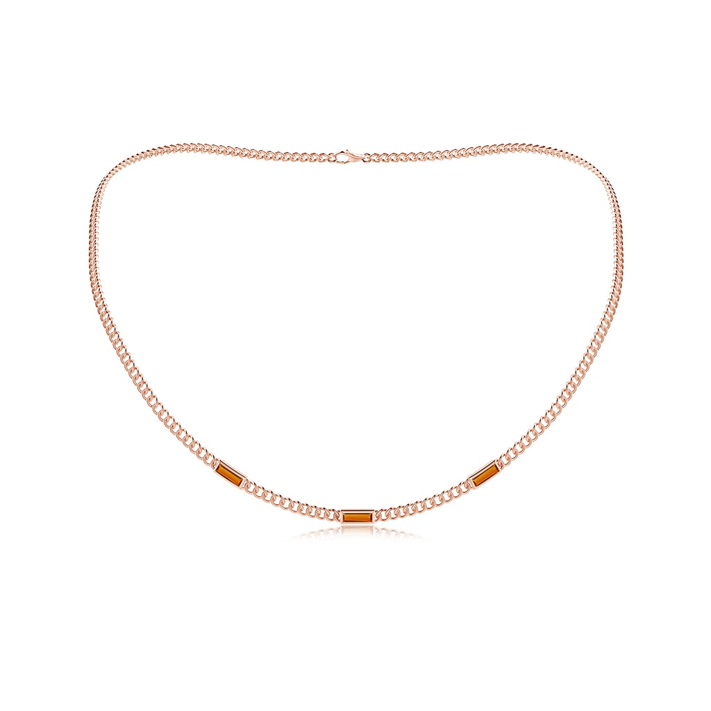6x2mm AAAA Bezel-Set Baguette Citrine Three Stone Curb Link Chain Necklace in 10K Rose Gold