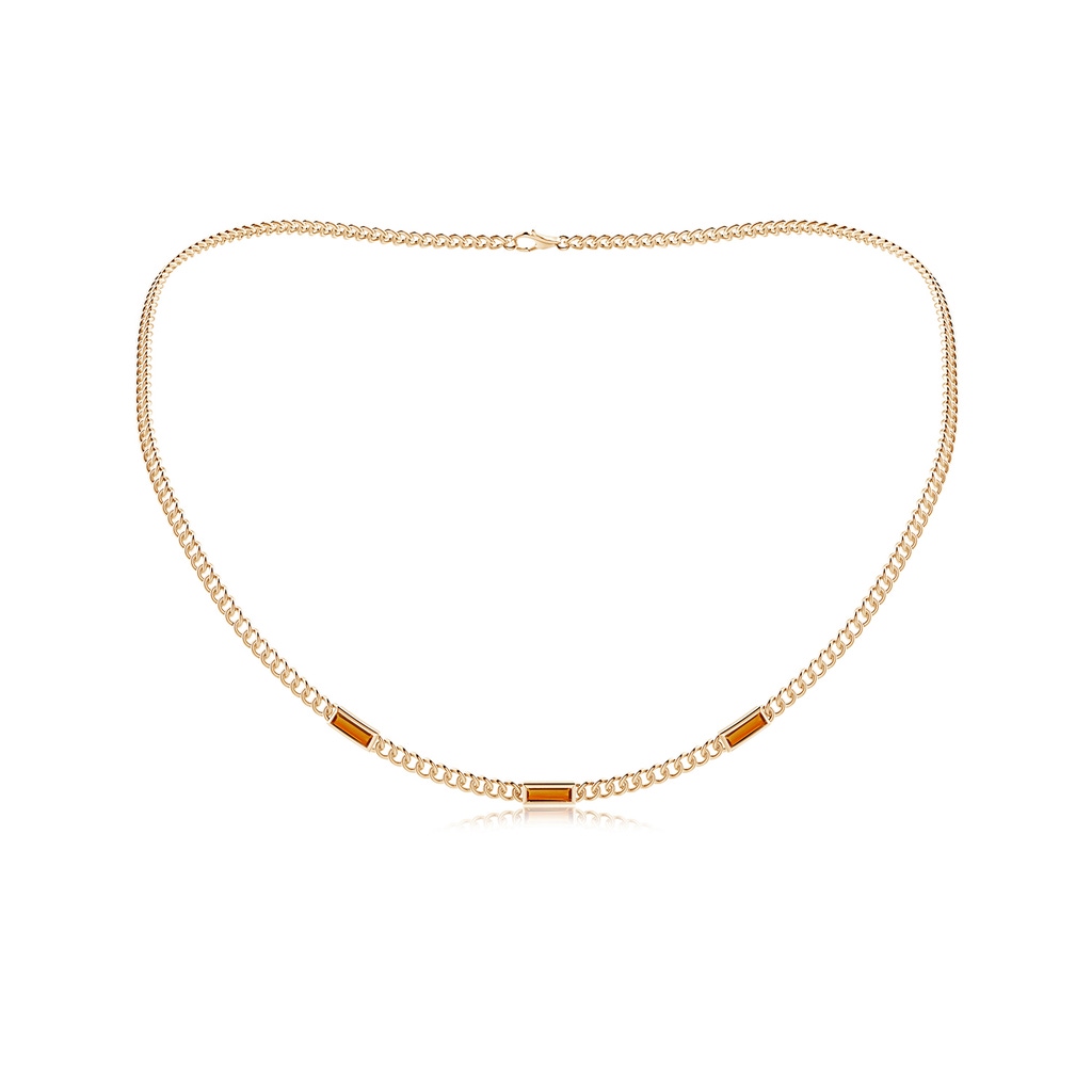 6x2mm AAAA Bezel-Set Baguette Citrine Three Stone Curb Link Chain Necklace in 10K Yellow Gold