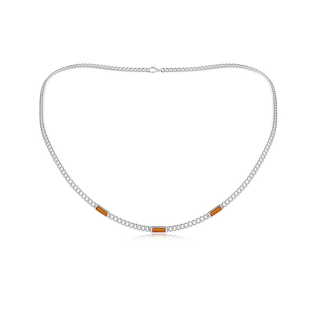 6x2mm AAAA Bezel-Set Baguette Citrine Three Stone Curb Link Chain Necklace in White Gold