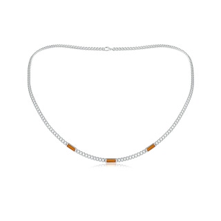 6x2mm AAAA Bezel-Set Baguette Citrine Three Stone Curb Link Chain Necklace in White Gold