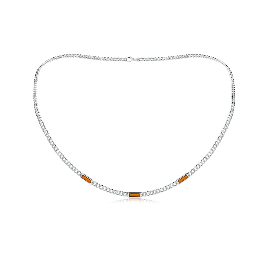 6x2mm AAAA Bezel-Set Baguette Citrine Three Stone Curb Link Chain Necklace in White Gold 