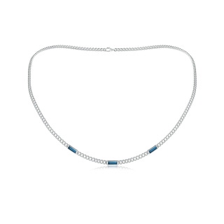 6x2mm AAA Bezel-Set Baguette London Blue Topaz Three Stone Curb Link Chain Necklace in White Gold