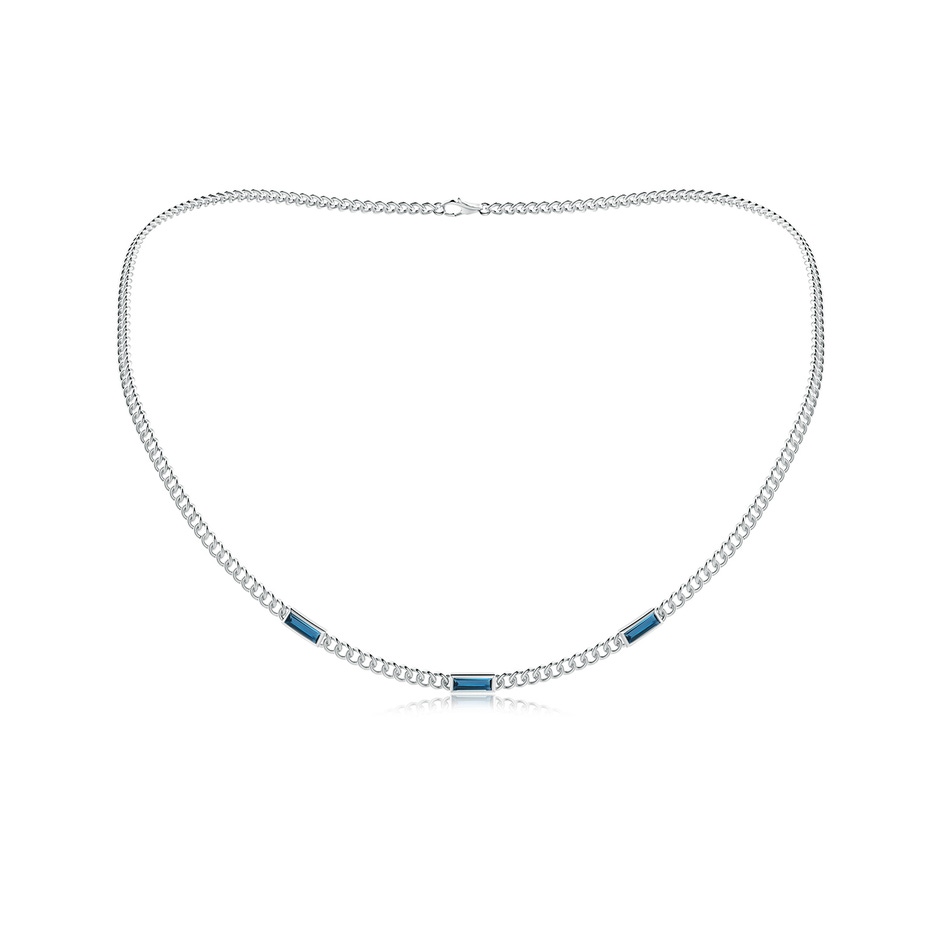 6x2mm AAA Bezel-Set Baguette London Blue Topaz Three Stone Curb Link Chain Necklace in White Gold 