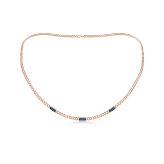 6x2mm AAAA Bezel-Set Baguette London Blue Topaz Three Stone Curb Link Chain Necklace in Rose Gold